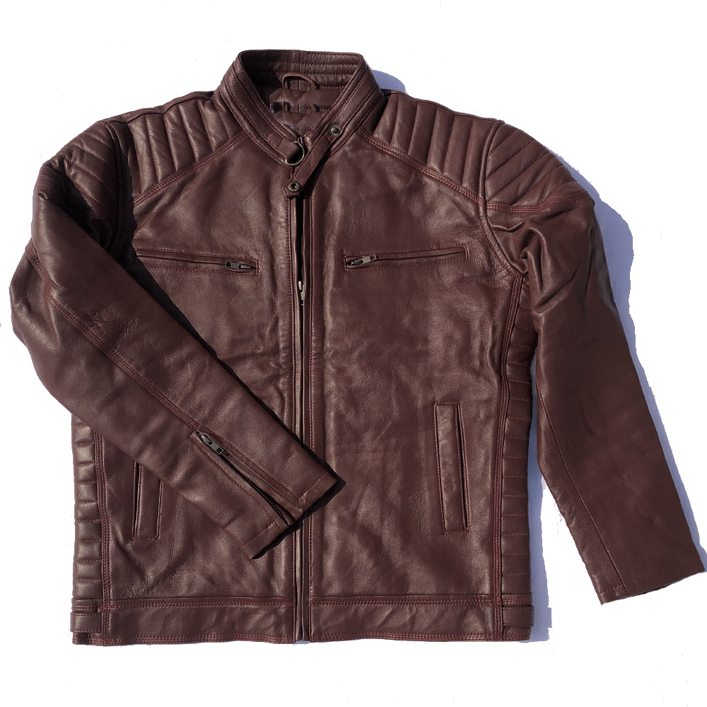 Pecan Brown Leather Jacket For Men